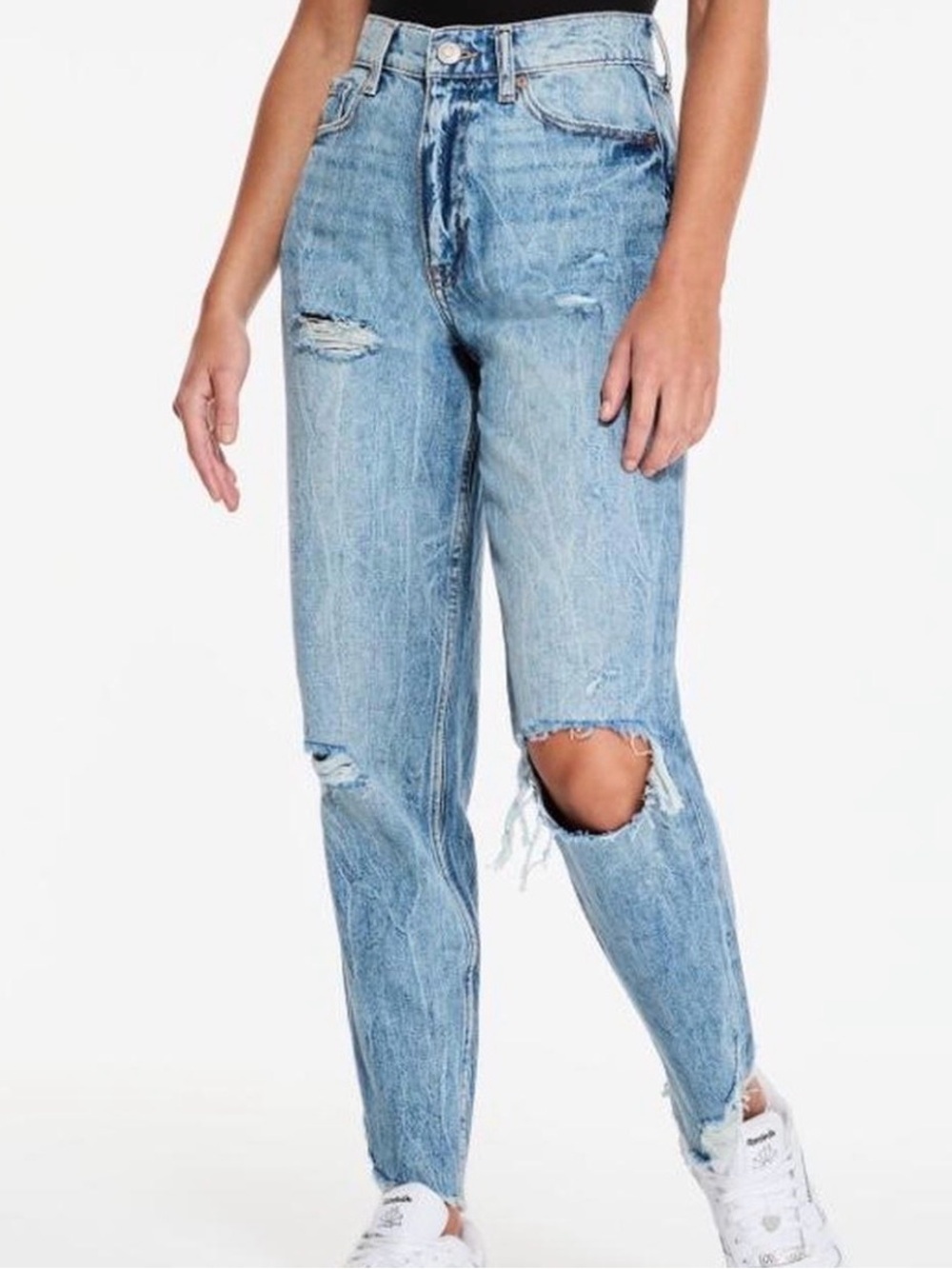 Light Blue Distressed High-Rise Mom Jeans